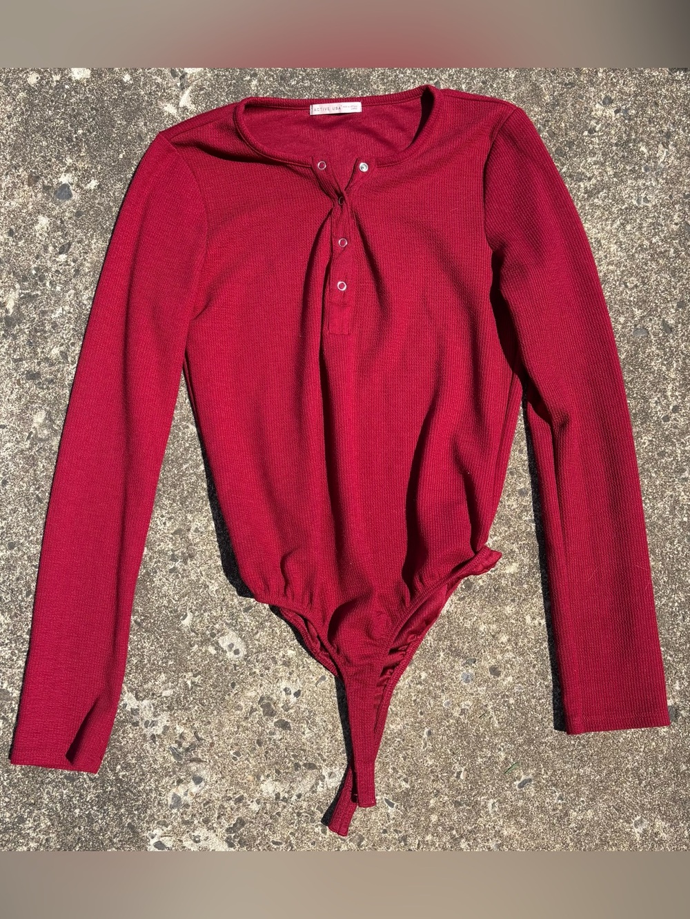 Active USA Ribbed Henley Bodysuit in Burgundy